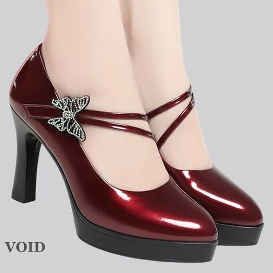 Women's High Heel Leather Shoe With Buckle - Void Word