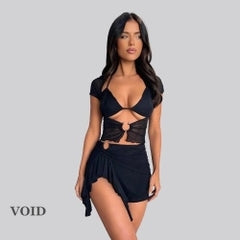 Beachwear with mesh stitching and ruffles complete set - Void Word