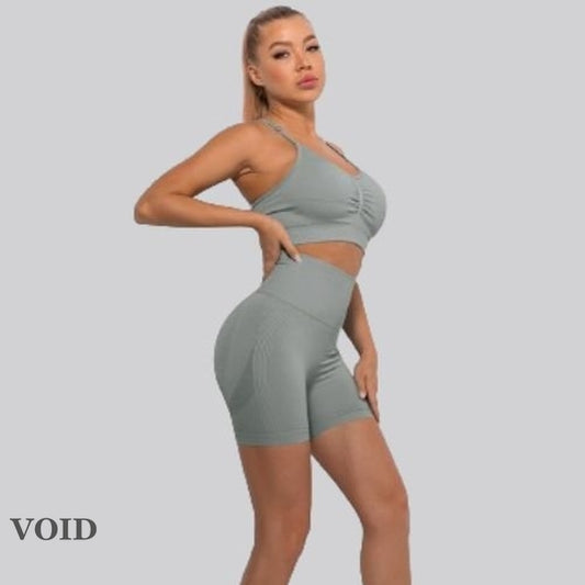 Women's High-Waisted Gym Outfit Set With Shorts - Void Word