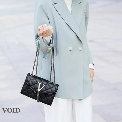 Tassel Plaid Crossbody Bag Luxury PU Leather Purse - Void Word
