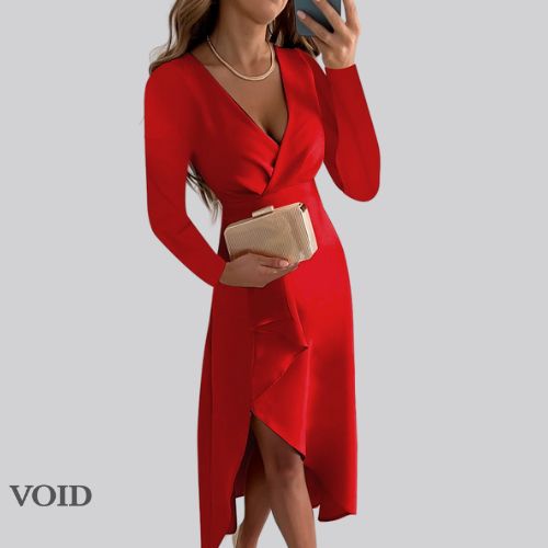 Elegant Slim Long-Sleeve Dress With V-Neck - Void Word