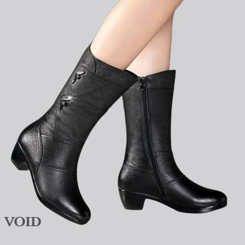 Women's Low-Heeled Boots With Zipper - Void Word